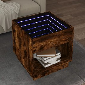 vidaXL Mesa de centro luzes LED Infinity 50x50x50 cm carvalho fumado