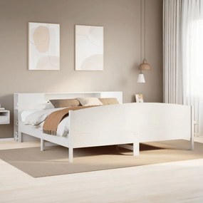 vidaXL Cama com estante sem colchão 200x200 cm pinho maciço branco