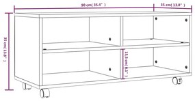 Móvel de TV com rodas 90x35x35cm derivados madeira cinza sonoma