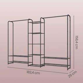 Guarda roupa aberto com prateleiras 29 x 182,4 x 158,4 cm preto