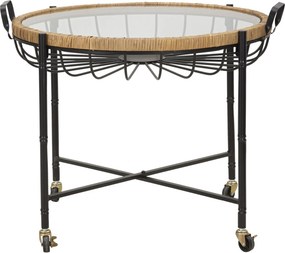 MESA DE CENTRO CEBU COM VIDRO 70,5X65X57 CM CASTANHO E PRETO