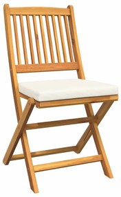 Cadeiras de Jardim Dobráveis vidaXL com Almofada Branca 6pcs em Madeir