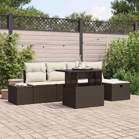 vidaXL Sofá de Jardim com 6 peças e almofadas em Rattan Sintético Marrom