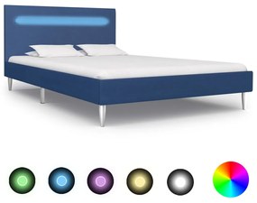 vidaXL Estrutura de cama com LED 120x200 cm tecido azul