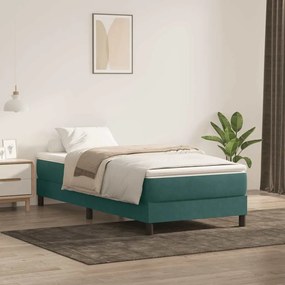 vidaXL Cama com molas/colchão 100x210 cm veludo verde-escuro