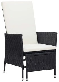vidaXL Cadeira de jardim reclinável com almofadões vime PE preto