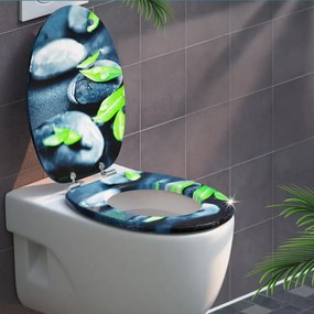 Assento sanitário em pedra e folhas com sistema de descida automática 45,7 x 38 cm Cinzento + Verde