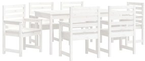 7 pcs conj. de jantar p/ jardim madeira de pinho maciça branco