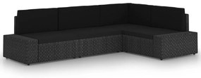 vidaXL 4 pcs conjunto lounge de jardim c/ almofadões vime PE preto