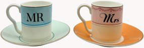Chávenas e pires em porcelana fine bone china Mr. & Mrs., conjunto de 2