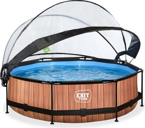 Piscina redonda Wood ø300x76cm com bomba de filtragem e cobertura - castanha