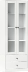 HOMCOM Móvel de Arrumação Moderno com Armário de Portas de Vidro Prateleiras Ajustáveis e 2 Gavetas 59x30x164 cm Branco | Aosom Portugal