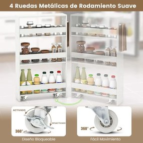 Carrinho de armazenamento estreito para cozinha com 4 prateleiras e rodas 48 x 13 x 81 cm Branco