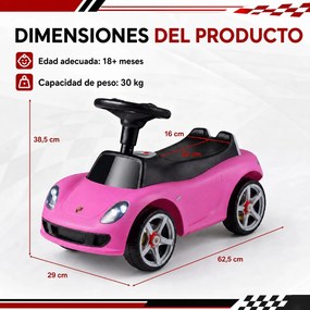 Carrinho de Passeio andarilho Infantil, 62,5 x 29 x 38,5 cm, com Impulso pelos Pés, Cor-de-rosa