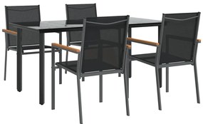 5 pcs conjunto de jantar para jardim textilene e aço preto