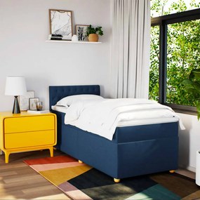 Cama com molas/colchão 80x200 cm tecido azul