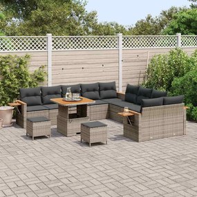 Conjunto de Sofá de Jardim vidaXL com Almofadas Cinza Rattan Poliéster