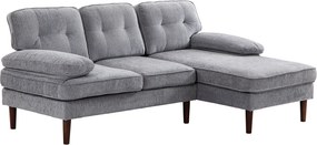 HOMCOM Sofá de Canto com Chaise Longue em Forma de L Estofado em Poliéster para Sala Capacidade 250 kg 215x142x88 cm Cinza | Aosom Portugal