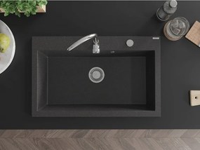 Mexen Elix lava-louça de granito de 1 cuba 800 x 500 mm, preto salpicado, sifão cromado - 6527801005-76