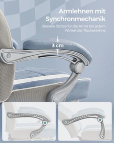 Cadeira Gaming com encosto reclinável e almofada para o apoio de cabeça Azul marinho + branco creme