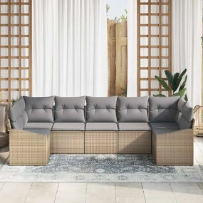 Conjunto de Jantar de Jardim com 7 Peças e Almofadas de Rattan Sintéti