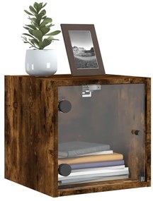Mesa cabeceira c/ portas vidro 2 pcs 35x37x35cm carvalho fumado