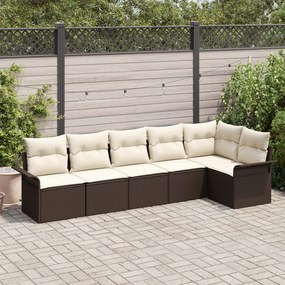 Conjunto de Sofás de Jardim de 6 Peças com Almofadas Castanho Rattan P