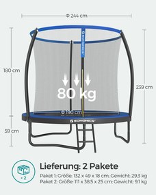 Trampolim de jardim com rede Ø 244 cm Azul
