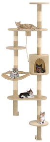 Árvore para gatos de parede c/ arranhadores sisal 194 cm bege