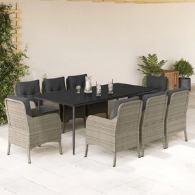 9 pcs conjunto de jantar p/ jardim c/ almofadões cinzento claro