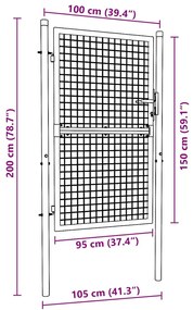 Portão de jardim em rede aço galvanizado 100x200 cm cinzento