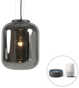 LED Candeeiro de suspensão inteligente preto com vidro fumê incl. WiFi A60 - Bliss Retro,Moderno