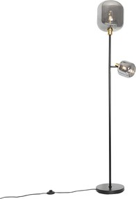 Candeeiro de pé preto com dourado e vidro fumê 2 luzes - Zuzanna