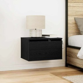 Criado-mudo vidaXL com LED montado na parede Carvalho Preto 50x36x30 cm