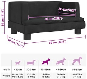 Cama para cães 60x40x30 cm veludo preto