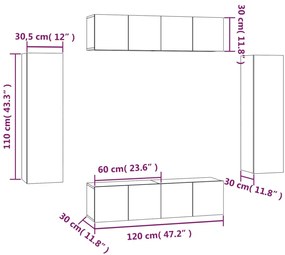 Conjunto móveis de TV 6 pcs madeira processada sonoma cinza