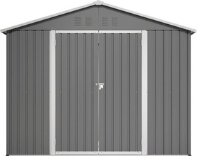 Abrigo de jardim metálico, porta dupla larga, para arrumação de ferramentas e equipamentos de jardim, 229x180x191 cm, Antracite | AOSOM Portugal