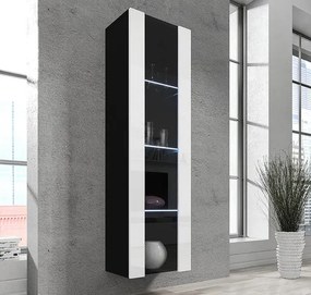 Vitrine Alta Vilar Seco – 40x170 cm – Preto e Branco com Porta Curva e