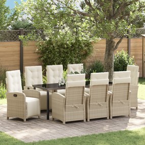 Conjunto de Jantar de Jardim de 9 Peças com Almofadas Bege em Poliratt