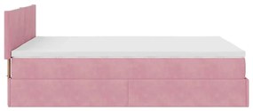 Estrutura de cama otomana com colchão 140x200 cm veludo rosa