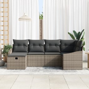 Conjunto de Sofá de Jardim de 6 Peças com Almofadas Cinza Rattan Polié