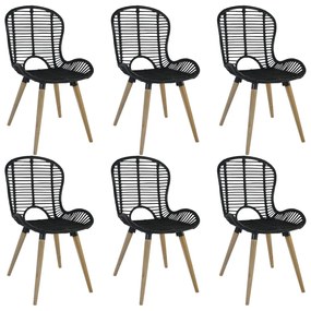 vidaXL Cadeiras de jantar 6 pcs vime genuíno preto