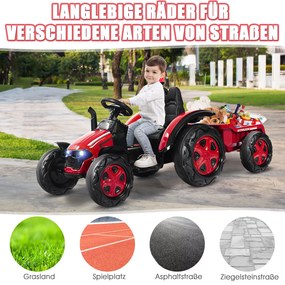 Trator de brinquedo com reboque para crianças trator de passeio 12V 151 x 68 x 70 cm branco