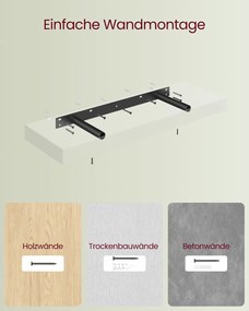 Prateleira de parede suspensa 20 x 60 x 3,8 cm em branco