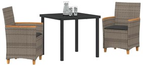 Conjunto de jantar de jardim com 3 peças e almofadas , cinza, em polir