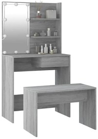 Conjunto toucador c/ LEDs madeira processada sonoma cinza