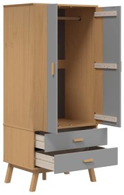 Roupeiro OLDEN 76,5x53x172 cm pinho maciço cinzento e castanho