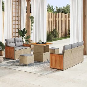 Conjunto de Sofá de Jardim vidaXL com Almofadas Bege Rattan PE Acácia