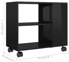 Mesa de apoio 70x35x55 cm madeira processada preto brilhante