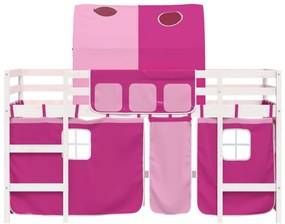 Cama alta p/ criança c/ túnel 90x190 cm pinho maciço rosa